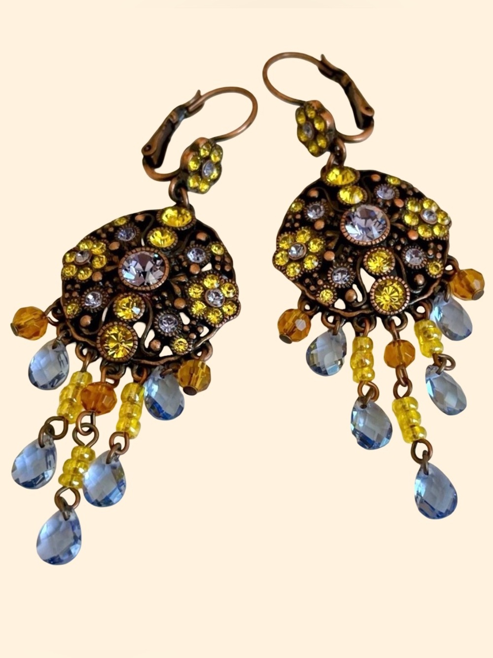 Vintage Signed Joan Rivers Summer Fiesta Chandelier Leverback Earrings